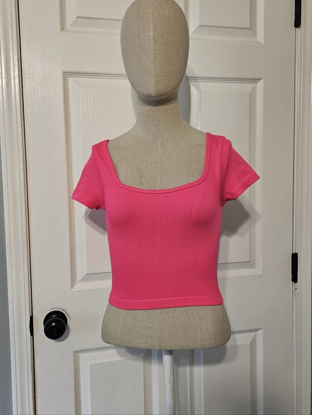 No Boundaries Ribbed Square-Neck Crop Top - Bright Pink